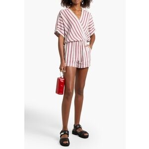 Maje Stripes V-neck Short Sleeve Pockets‎ Romper